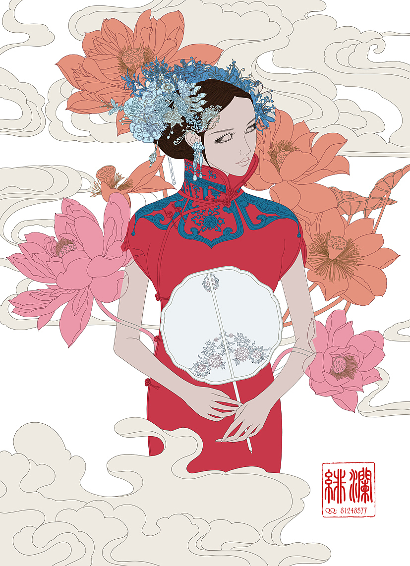 莲降（图ZMTQ0MTMwODM2） - 商业插画 - 站酷设计师插画师绯澜原创素材 - 站酷ZCOOL