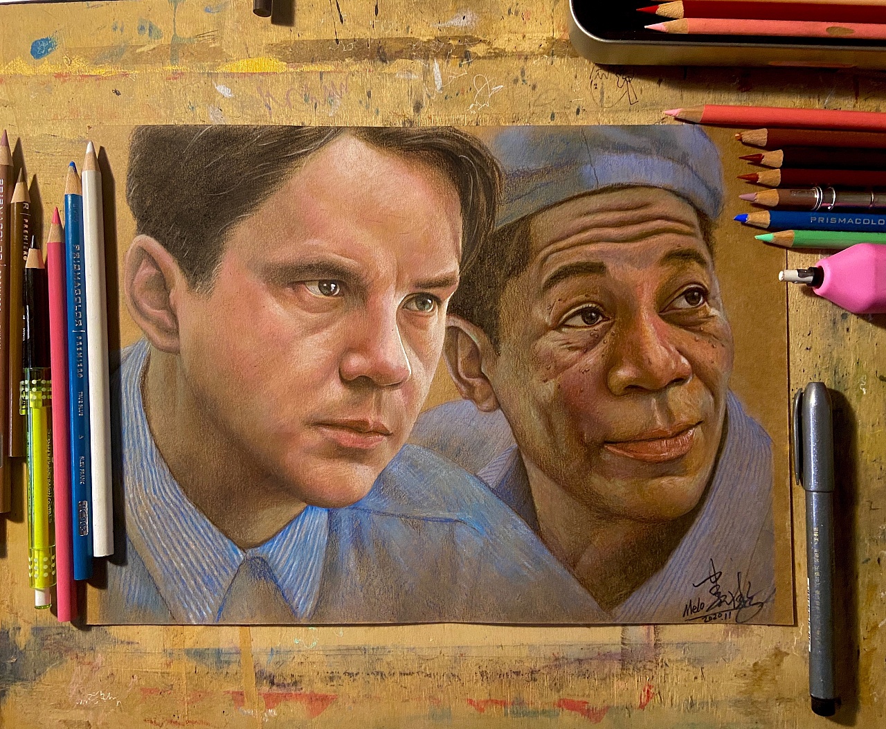 经典电影系列1——肖申克的救赎彩铅作品|纯艺术|绘画|melonshow