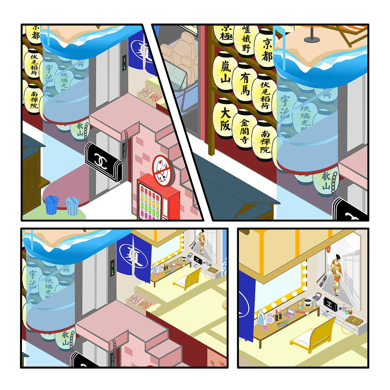 2.5D 插画 日本元素 梦想之屋（图ZMTczNDU0Nzk2） - 艺术插画 - 站酷设计师小黑人_大仁波切原创素材 - 站酷ZCOOL