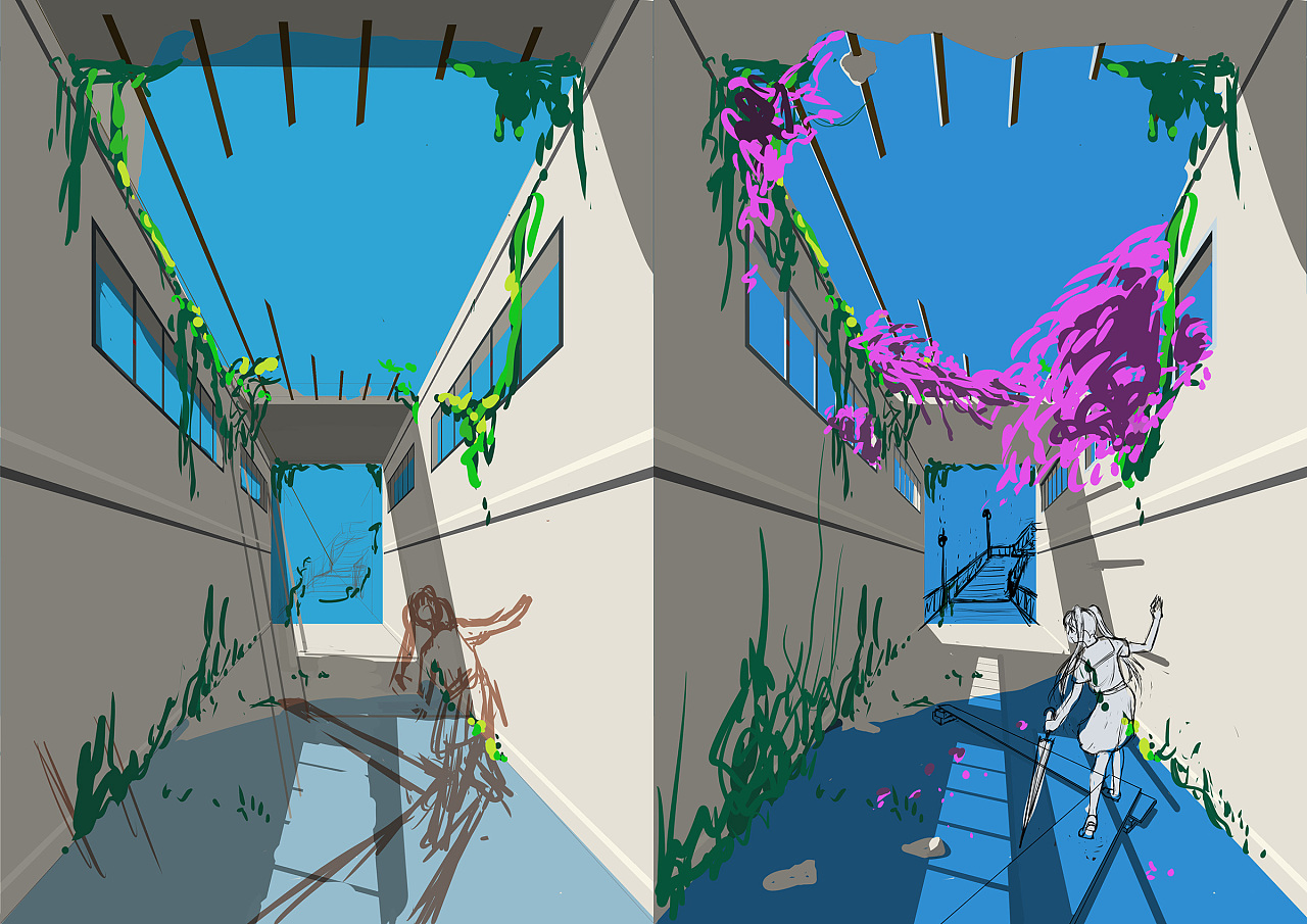 下雨后穿过桥箱长廊