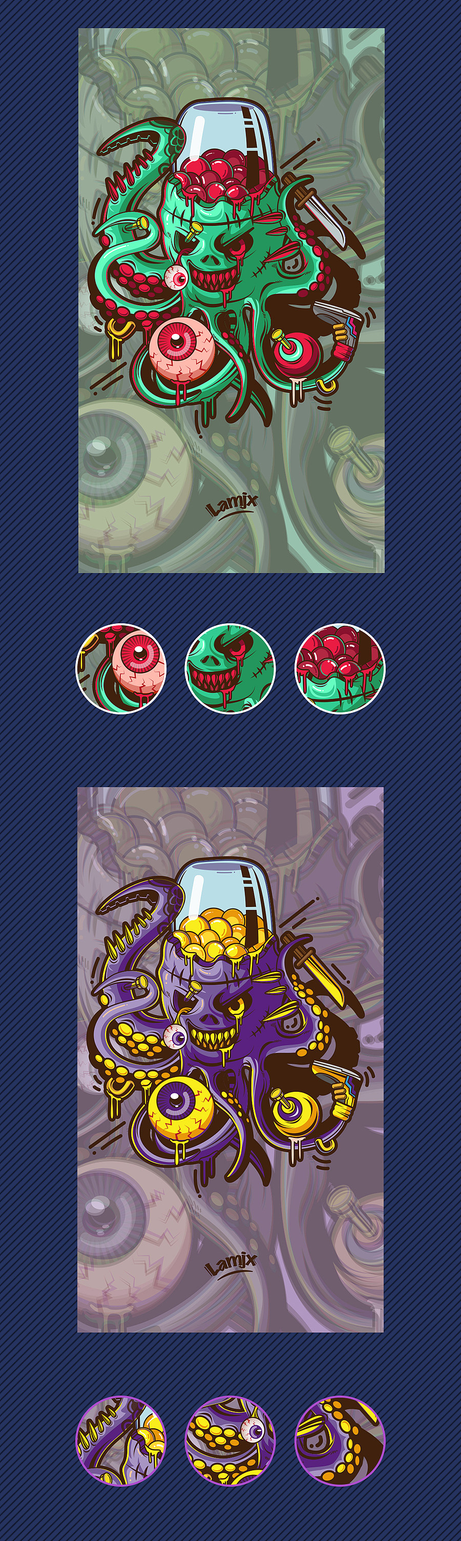 邪恶 | 章鱼 | 血腥 -暗黑系矢量插画（图ZNTY2Mjc2NDQ=） - 新锐潮流插画 - 站酷设计师XIONGMU_熊木原创素材 - 站酷ZCOOL