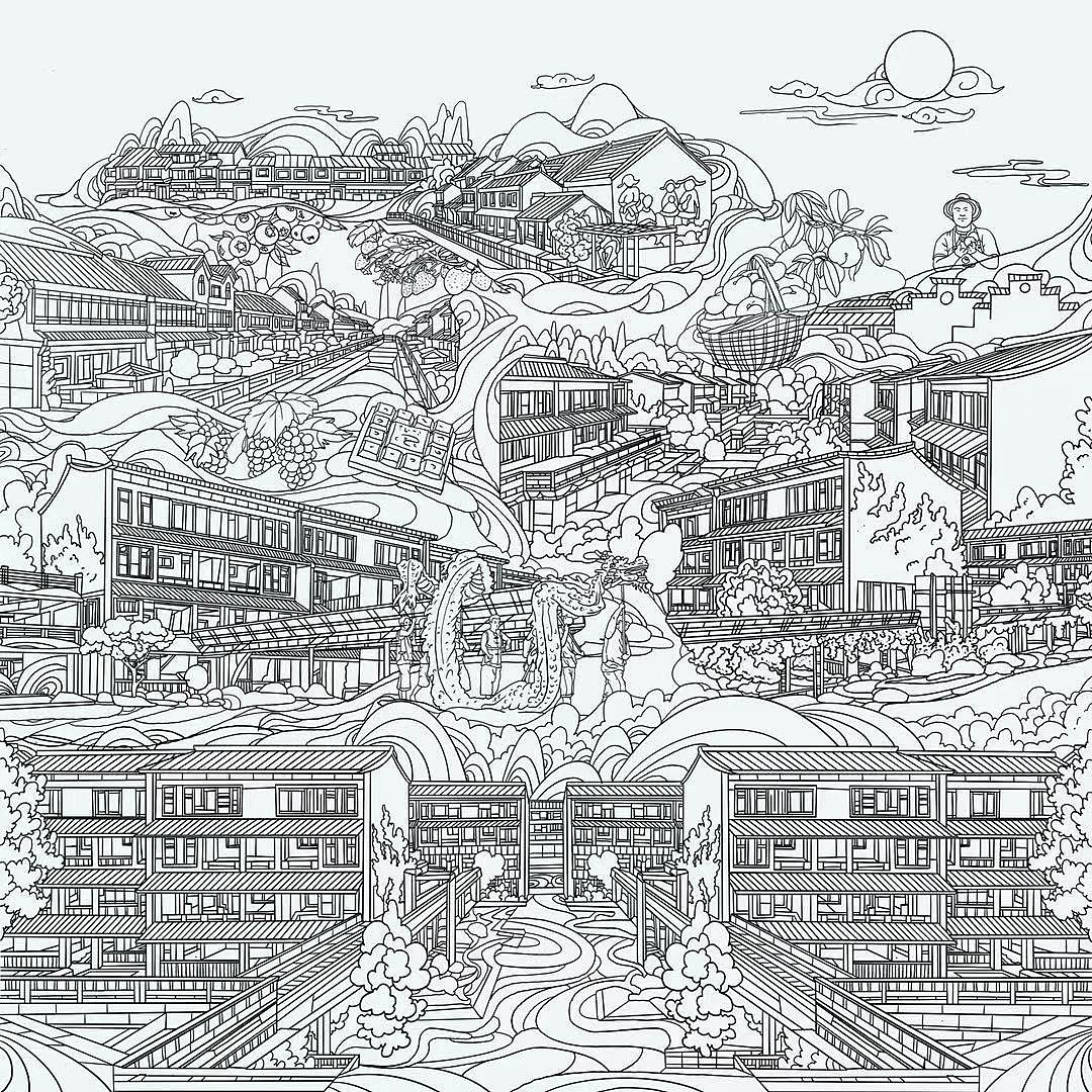 和平村,乡村振兴计划插画