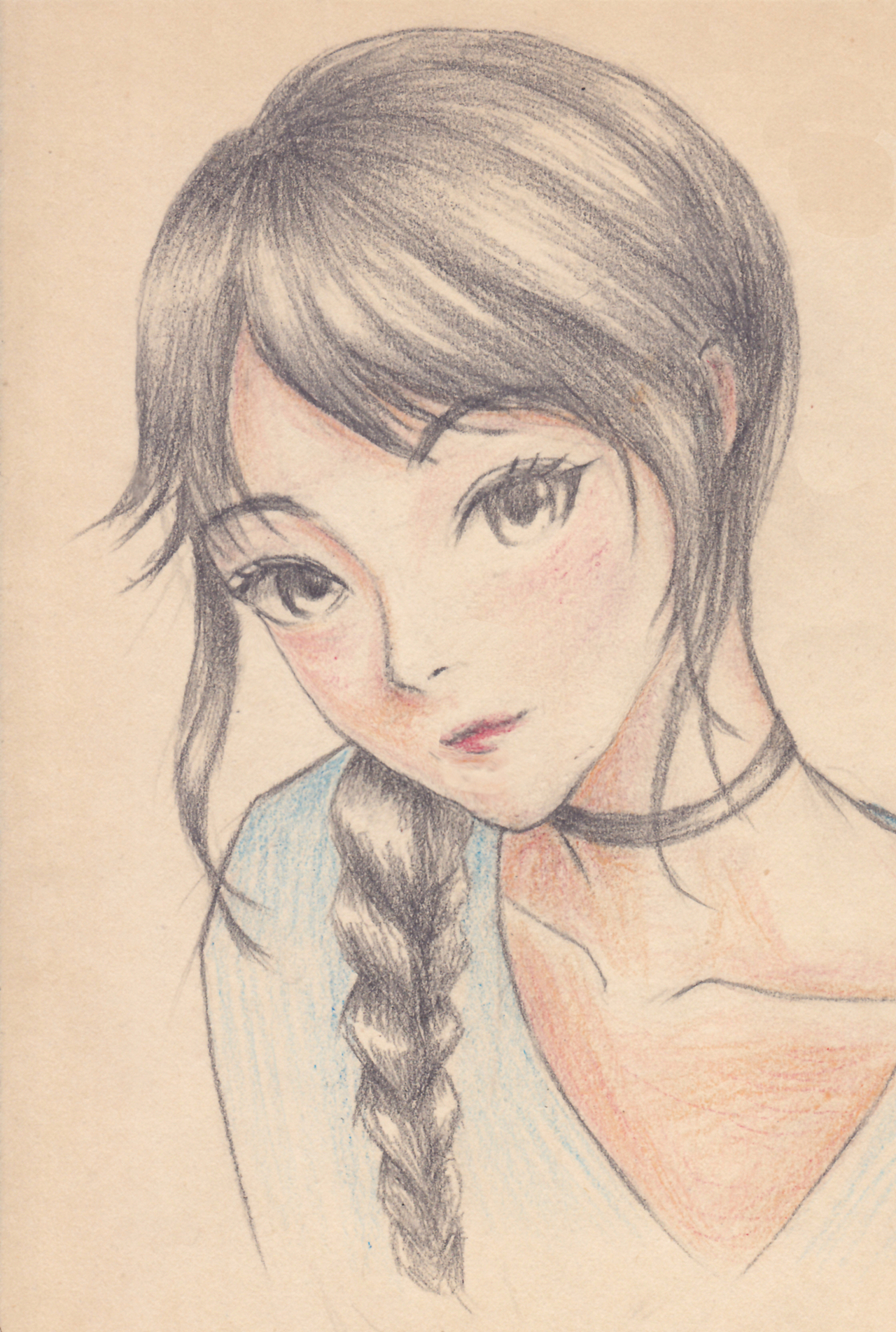 0举报收藏分享临摹作品动漫漫画手绘彩铅少女人物二次元素描人像孤灯