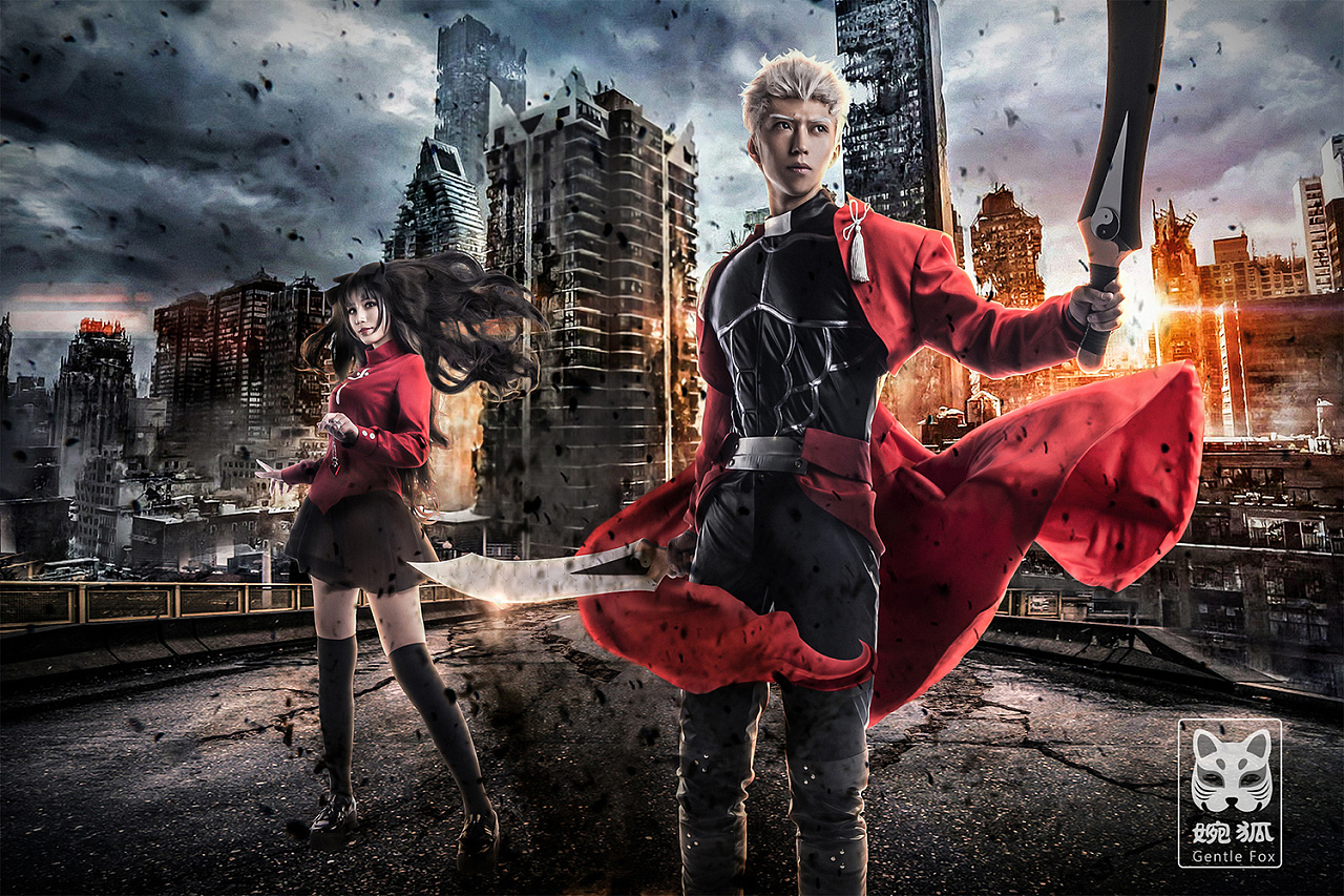 壮哉我大fate远坂凛,冷酷帅气红a精美cos 后期合成