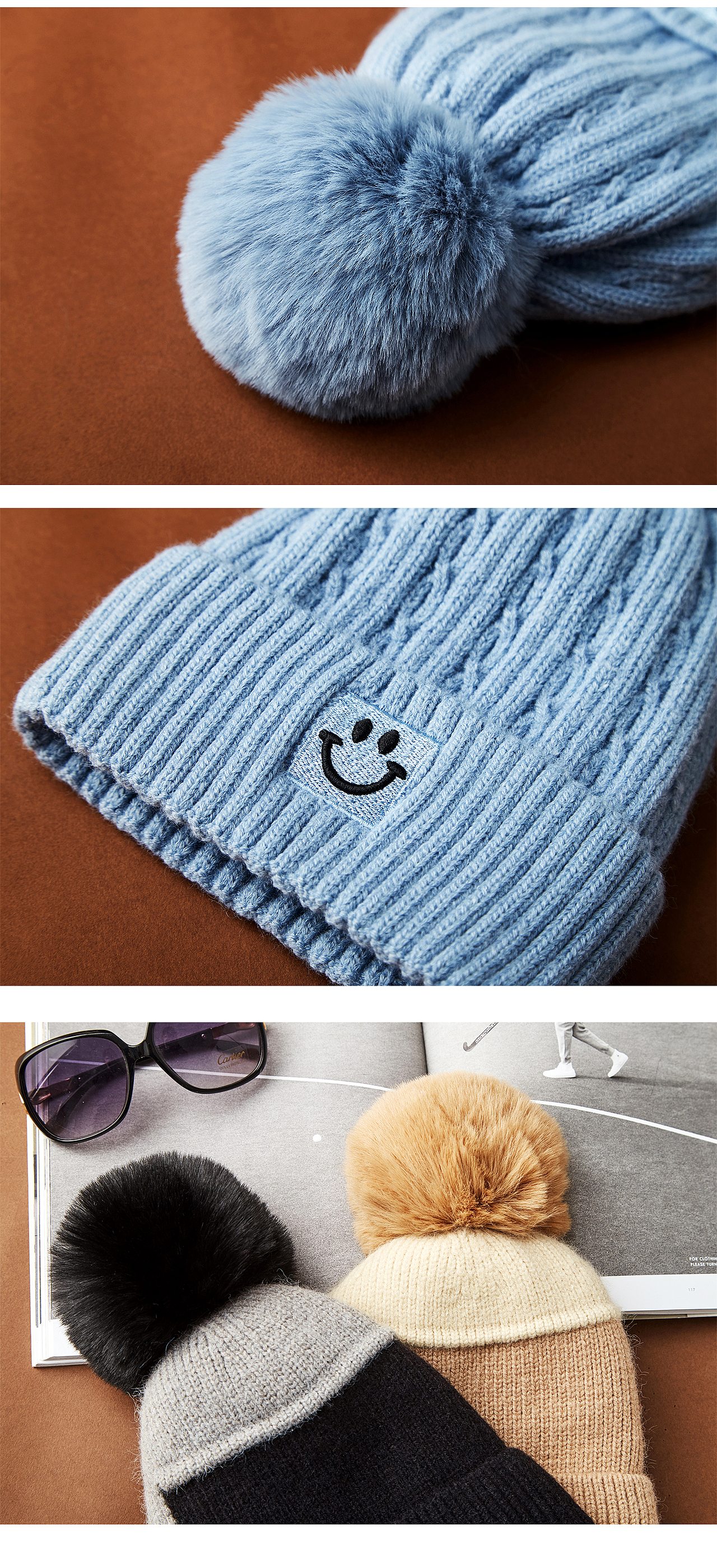 针织毛线帽拍摄 保暖冷帽平铺摆拍细节图 淘宝静物摄影