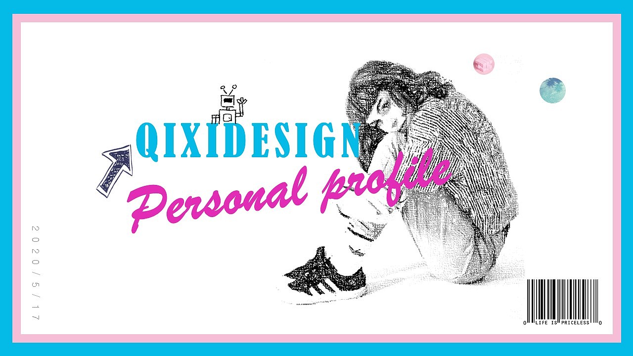 【PPT模板】粉蓝色艺术风个人介绍模板