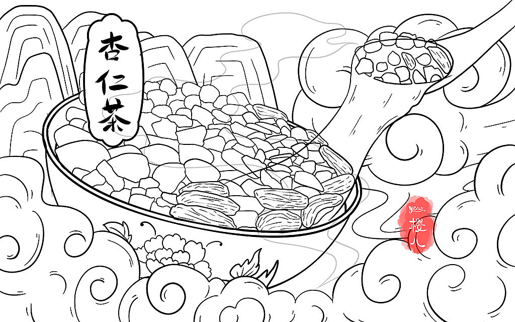 国潮杏仁茶包装插画设计（已商用）