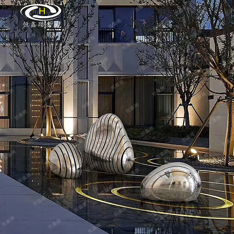 园林水景不锈钢石头雕塑 艺术水景小品摆件