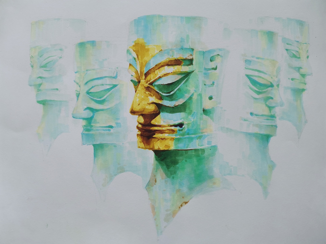 高考设计,马克笔速涂三星堆