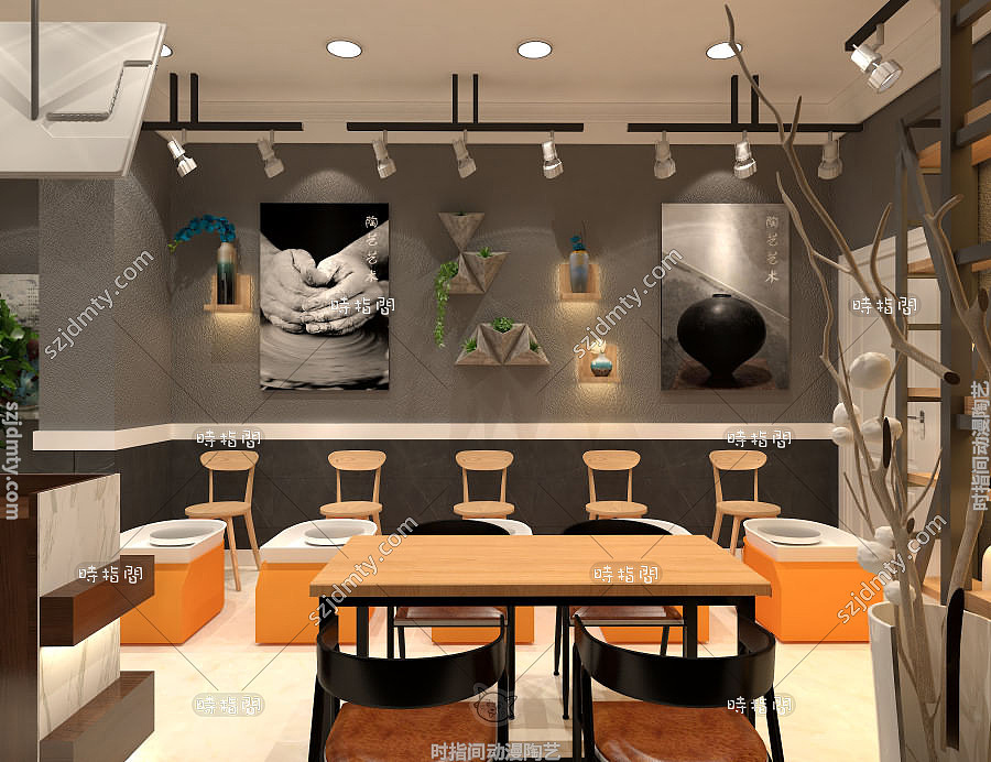 开陶艺店 DIY手工陶艺 店面装修设计效果
