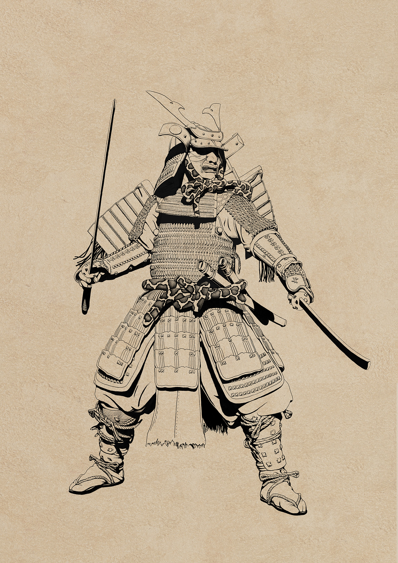 武士-作画步骤（图ZMjYzMDIyMDg=） - 艺术插画 - 站酷设计师画画的金阳原创素材 - 站酷ZCOOL