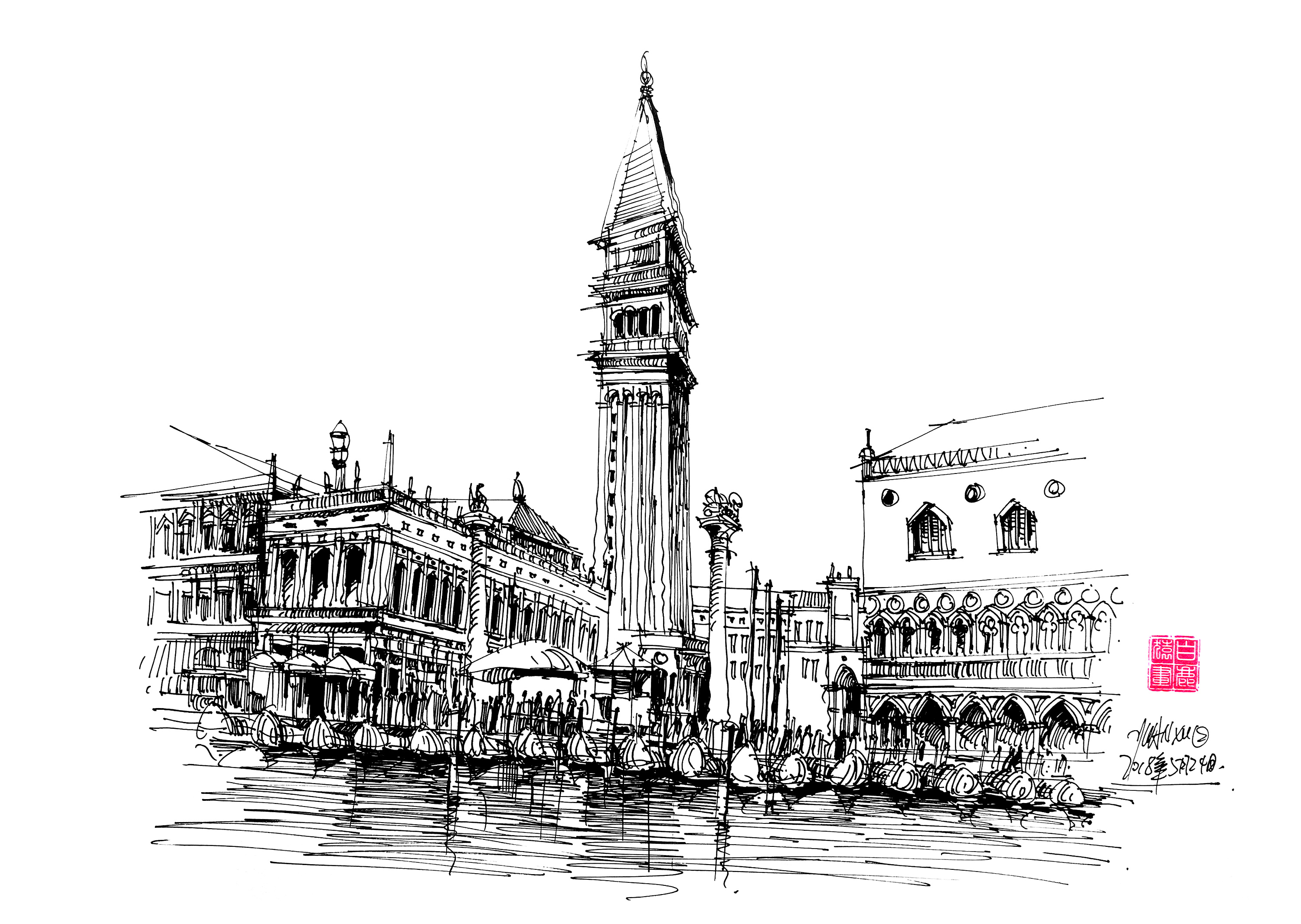 威尼斯水城线描图片