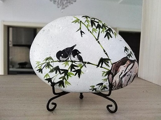 清新清廉竹子小鸟故事石画纯艺术-绘画171013年前不掉色防水石头画