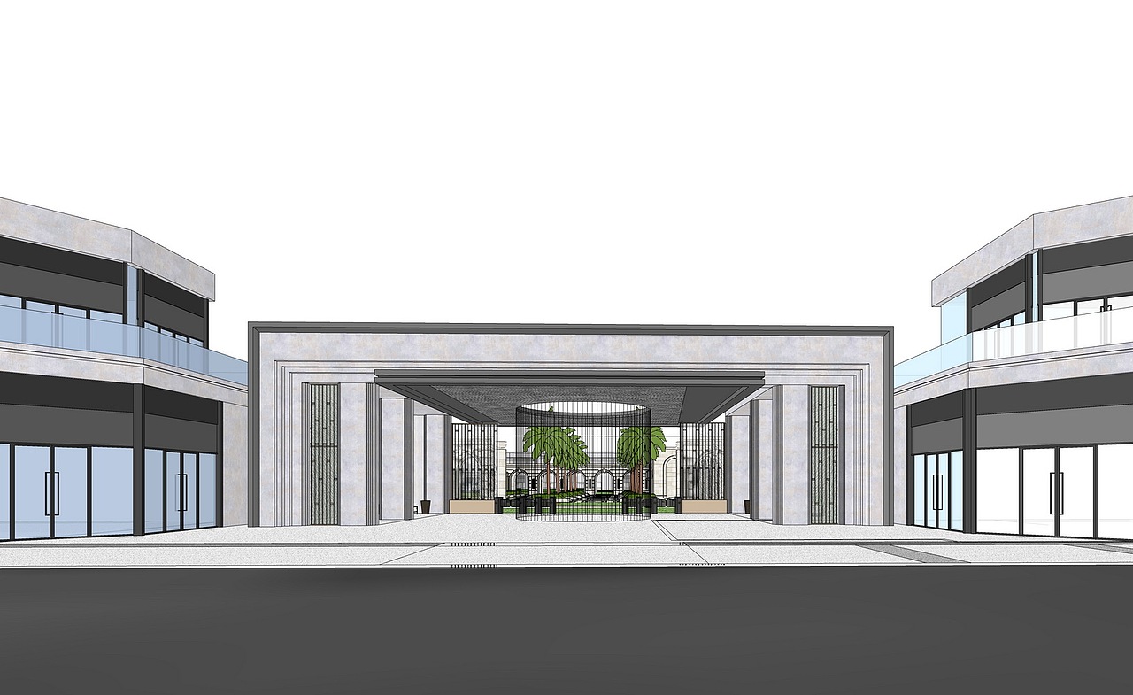 现代商业街SU模型下载