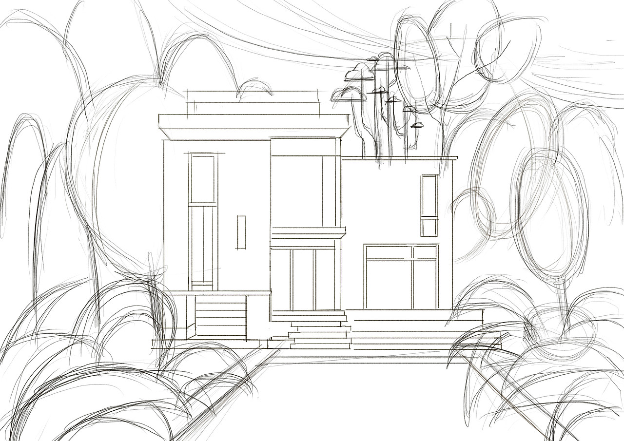 现代中式建筑插画