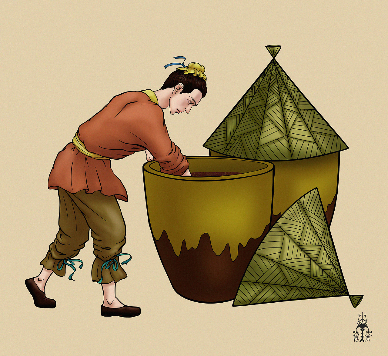 一套包装插画 酿造制作图