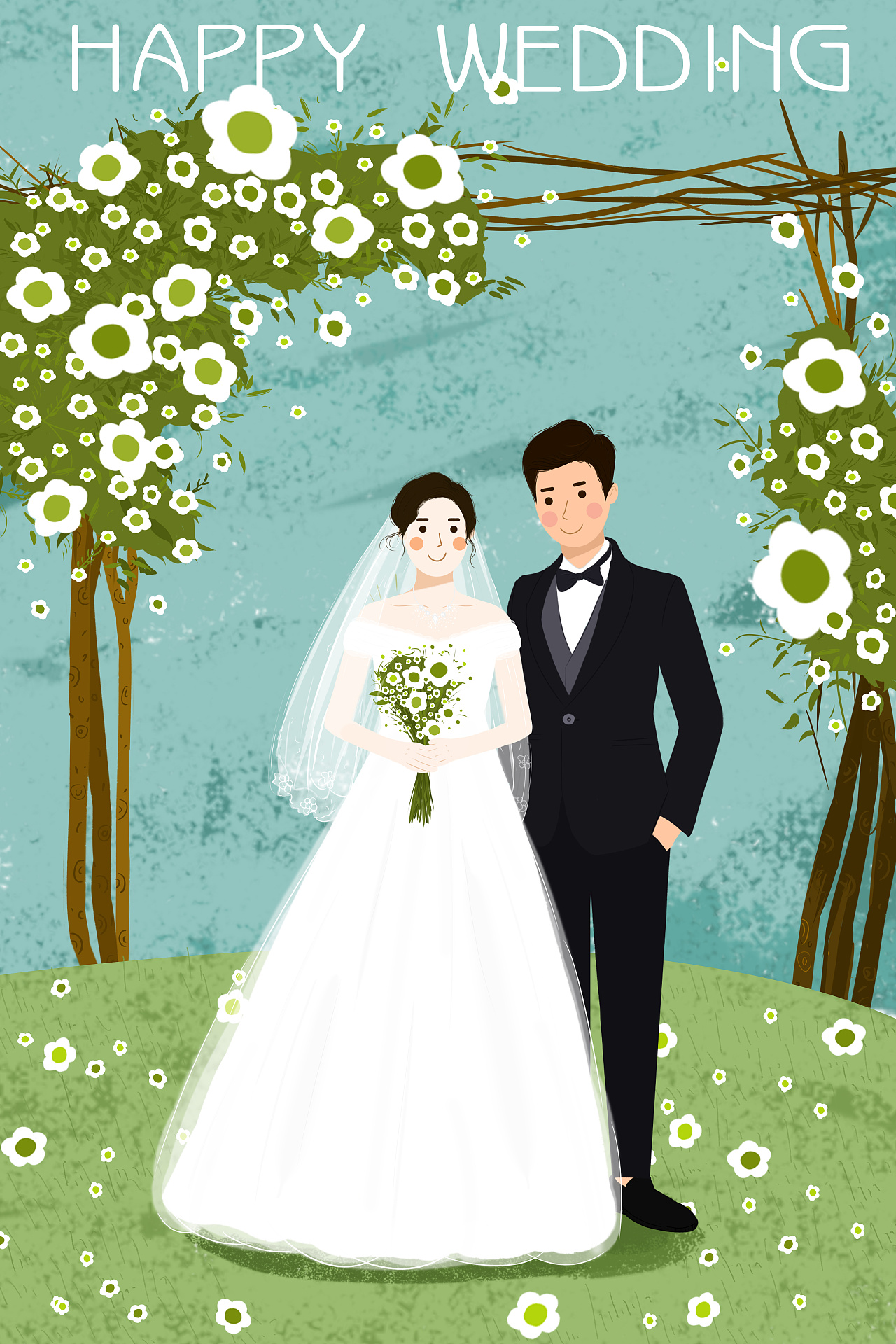 定制类婚礼请柬插画设计