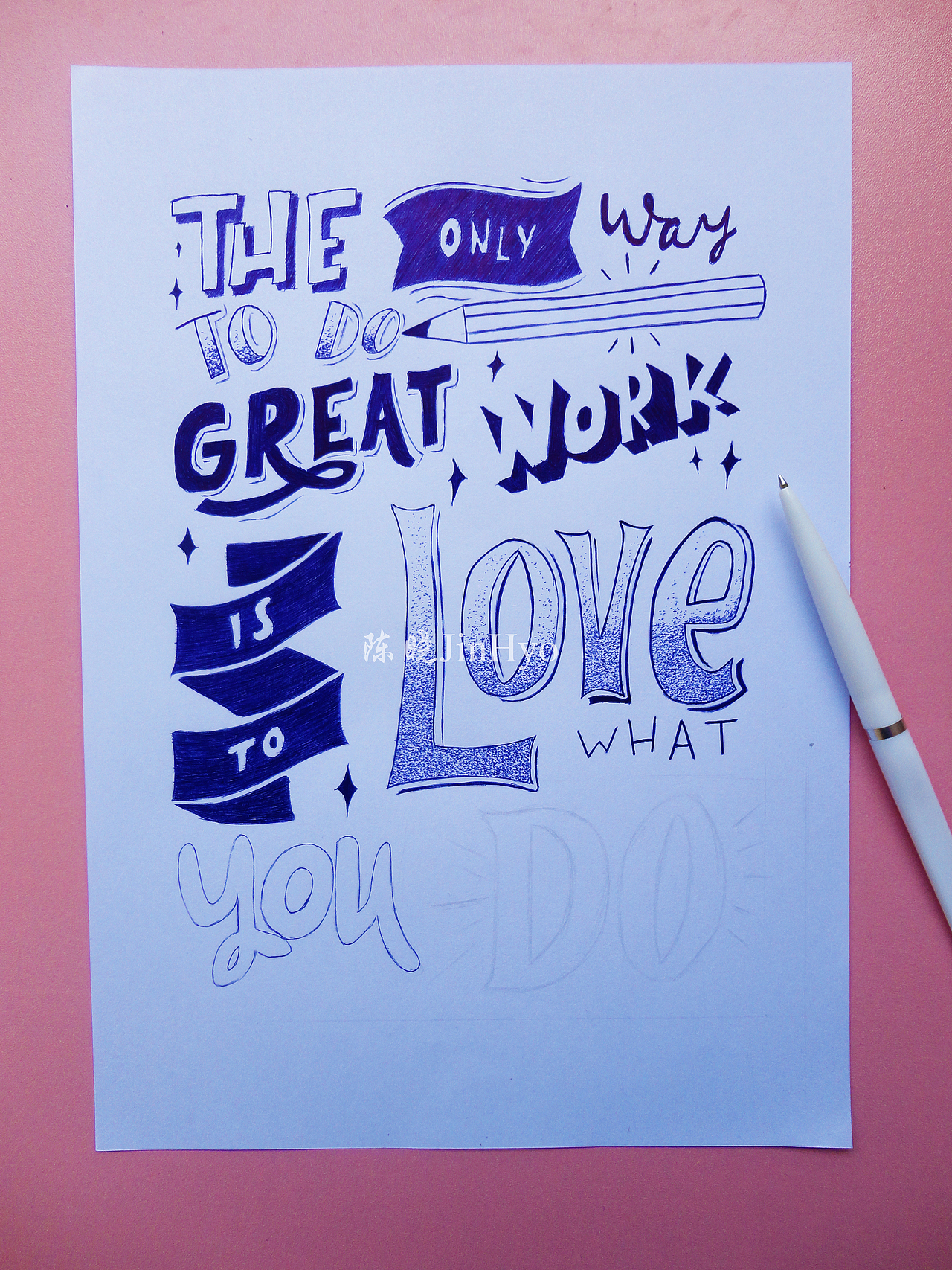 圆珠笔手绘 手帐英文字体设计