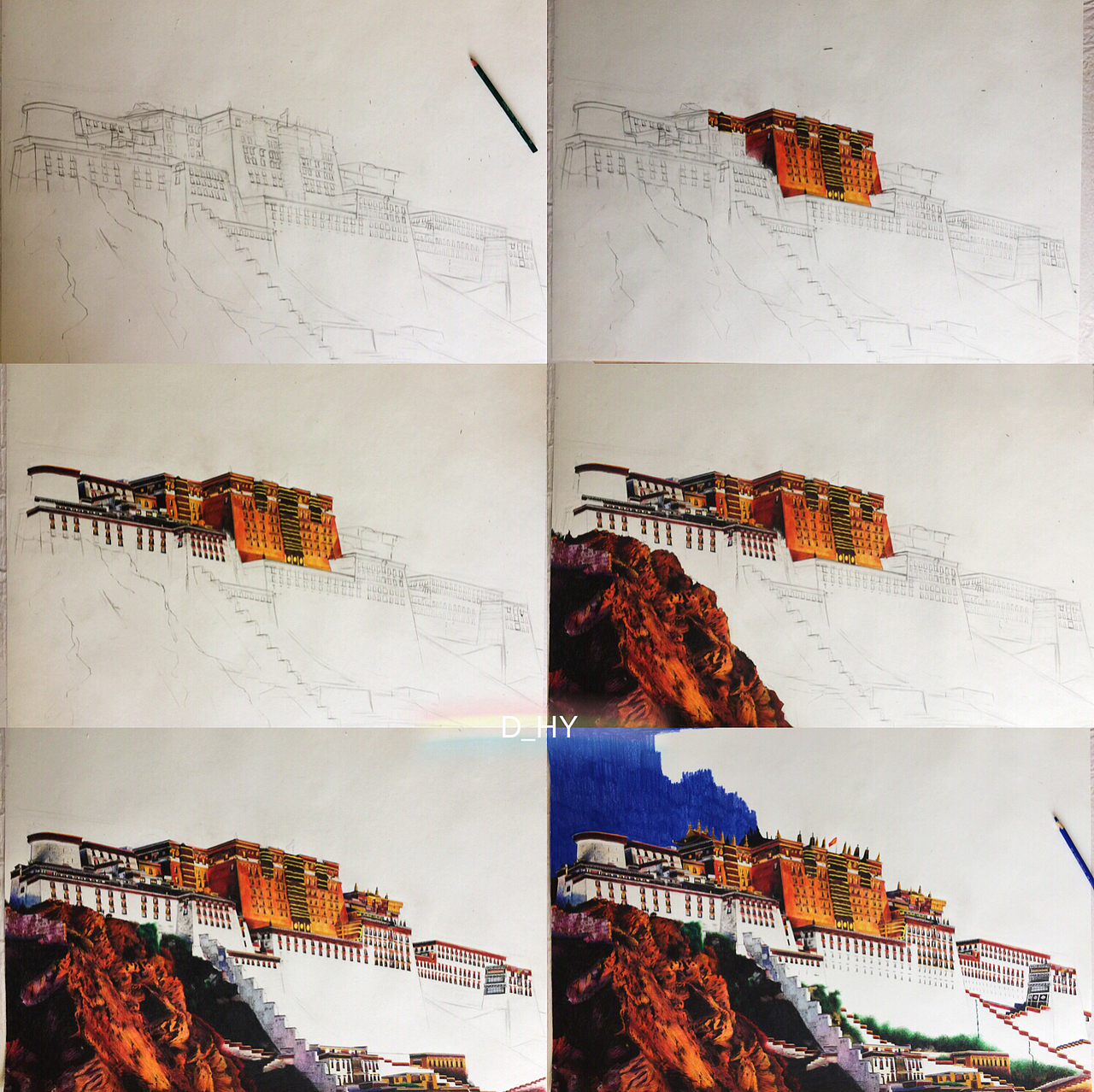 D_HY彩铅画《布达拉》（图ZMTE3Njc5MjY4） - 绘画 - 站酷设计师Draw_HY原创素材 - 站酷ZCOOL
