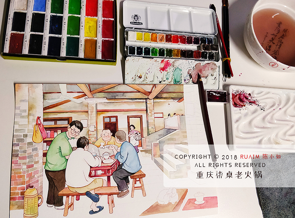 重庆“柒桌老火锅”——山城渝味手绘插画(图ZMTYyODcwMzA0) - 商业插画 - 站酷设计师陳小如绘原创素材 - 站酷ZCOOL