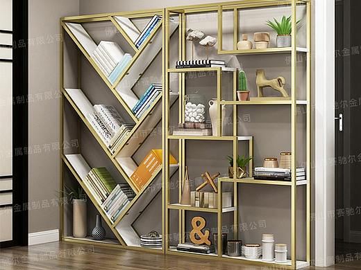 现代简约不锈钢置物架落地小户型客厅博古架拉丝黄钛金（个人主页-ZNDY4NTE0MjQ=） - 家装设计 - 站酷设计师赛驰尔金属原创素材 - 站酷ZCOOL