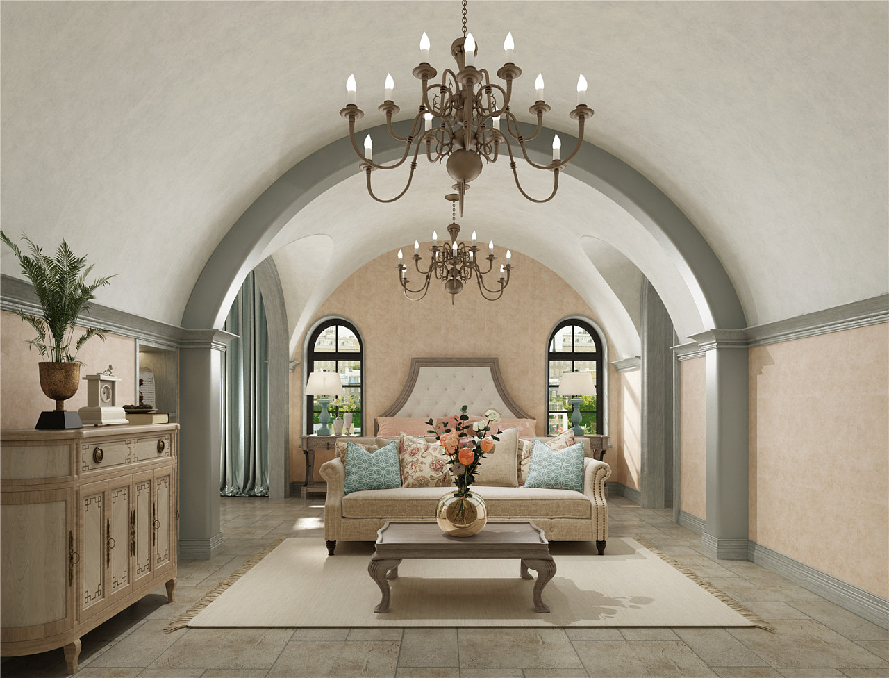 二居家装客厅罗马柱装修效果图欣赏 – 设计本装修效果图