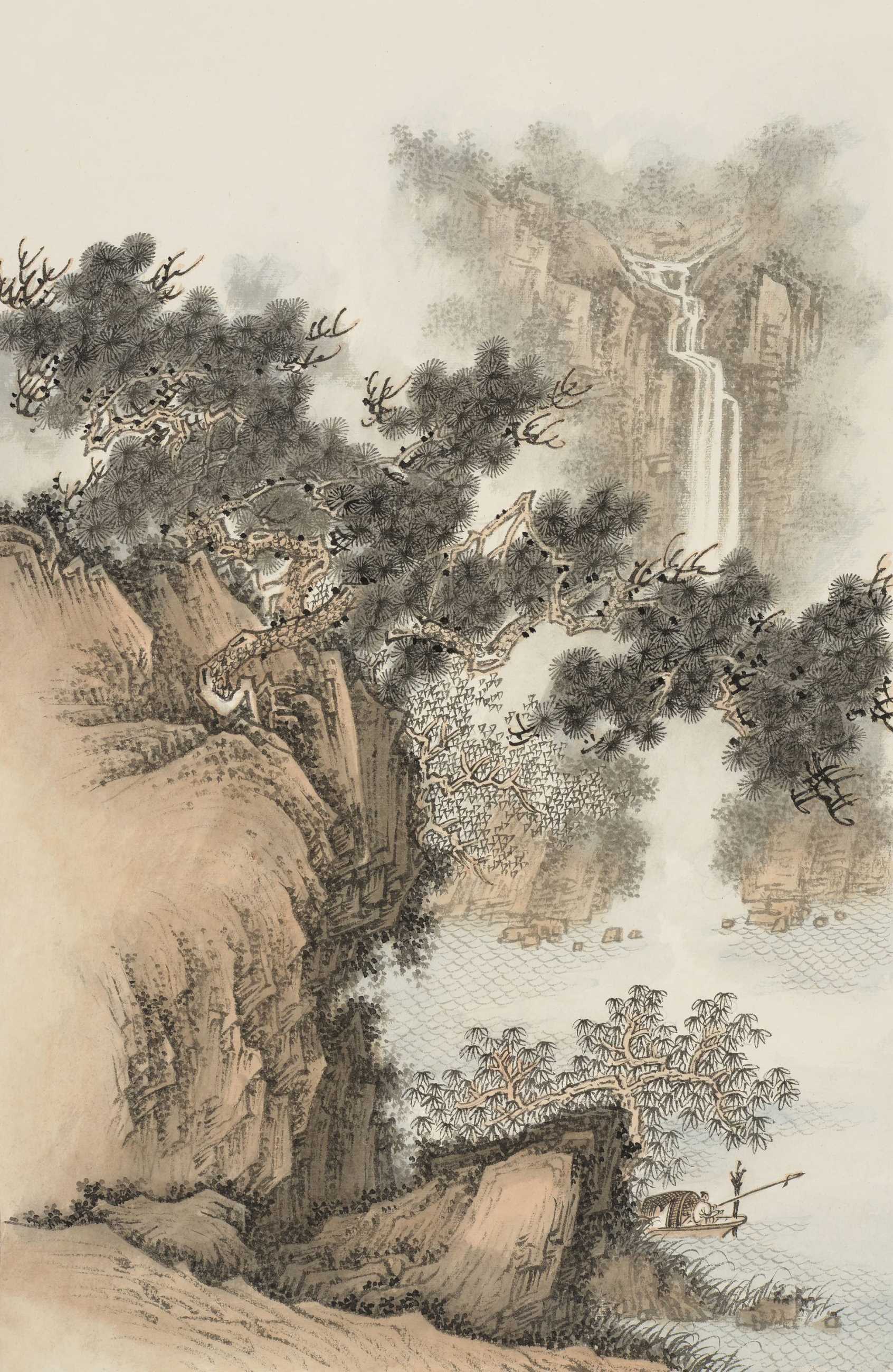 青绿山水步骤图《松隐垂钓》王军河