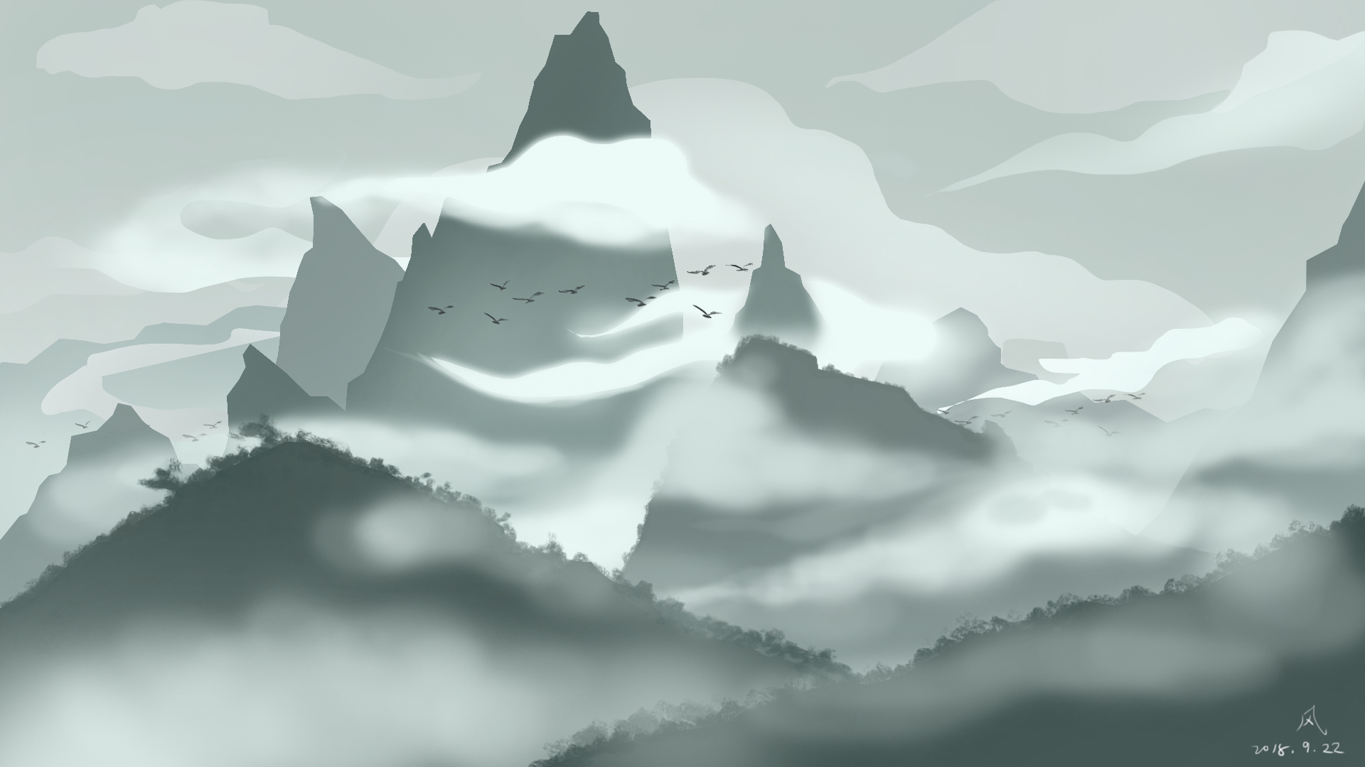 山|插画|插画习作|烟雨来客 - 临摹作品 - 站酷 (zcool)