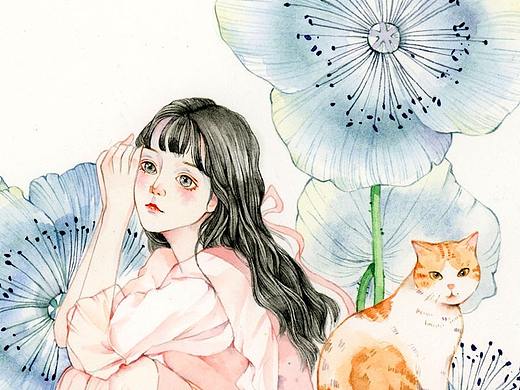 花儿 少女 插画
