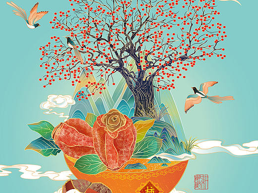 济南耕阡陌插画|柿饼包装插画