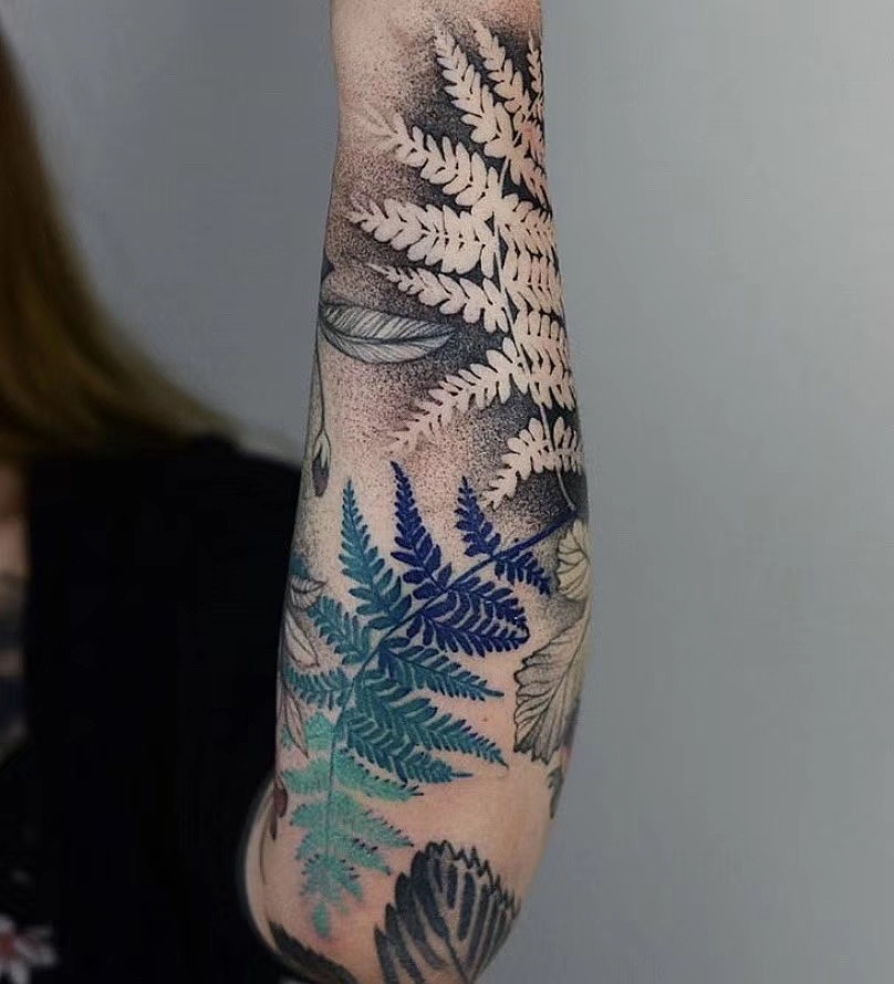 一大波部分风格类型纹身合集小胳膊上的蕨类植物纹身