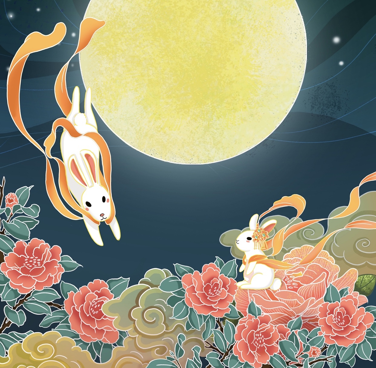中秋节—《花好月圆》包装插画