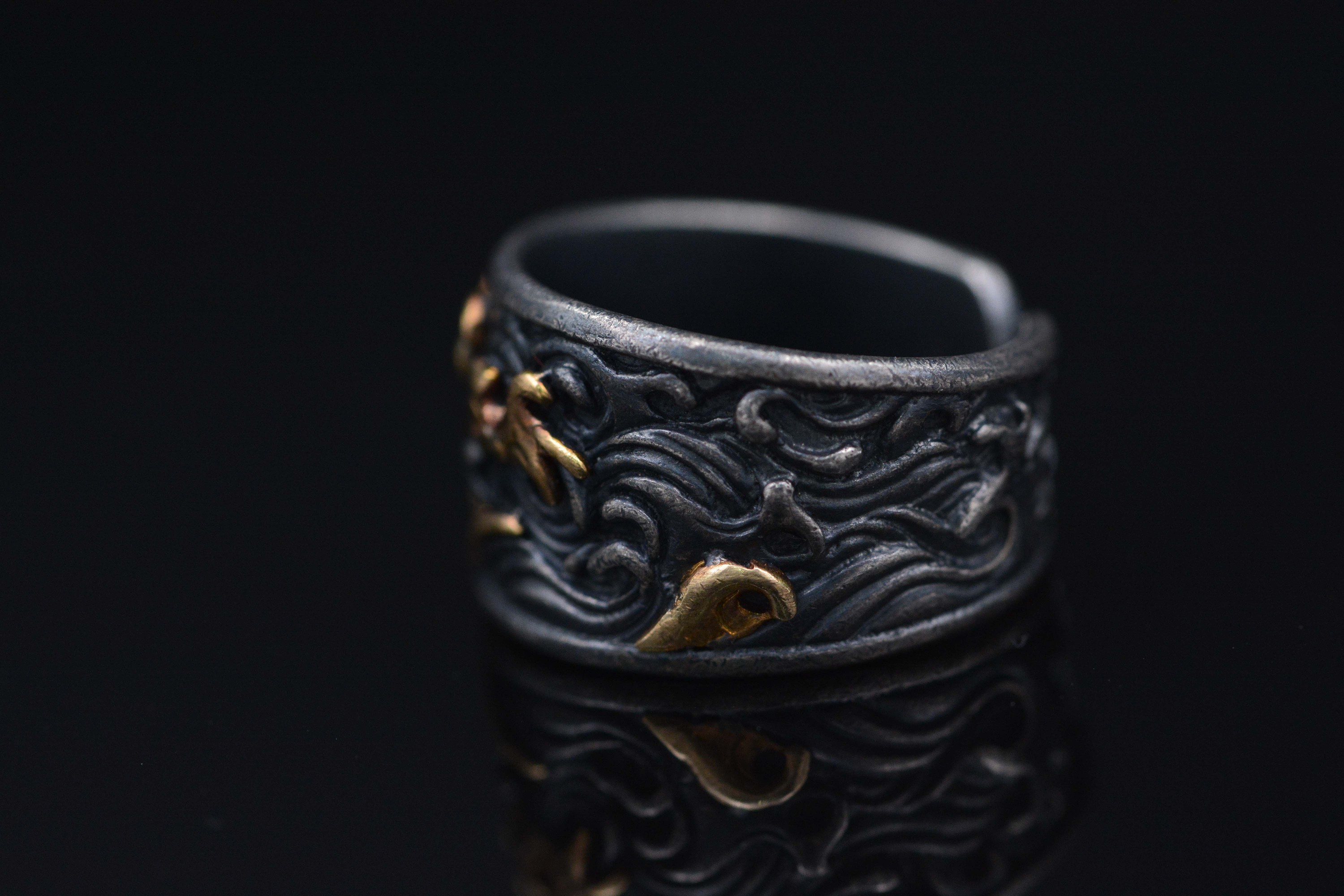 金银错云纹戒指