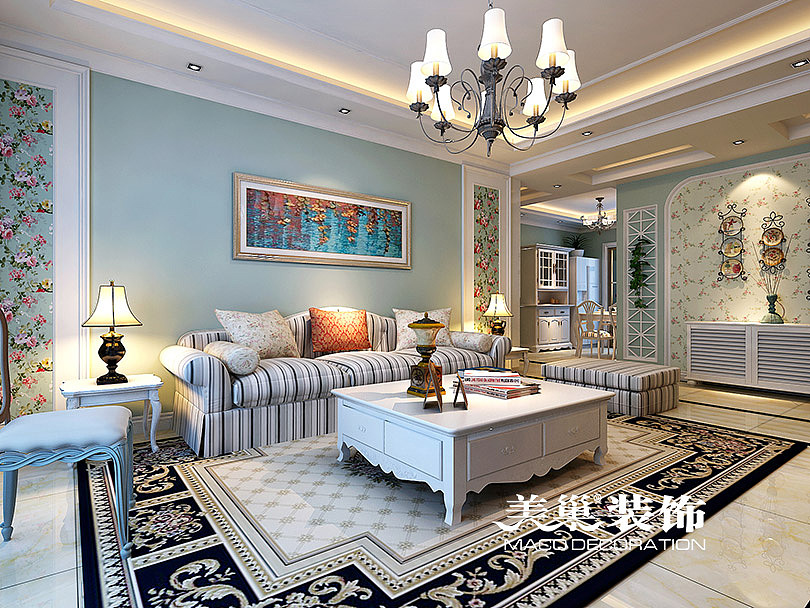 鹤壁美巢装饰格林半岛97平三室两厅装修美式乡村案例图