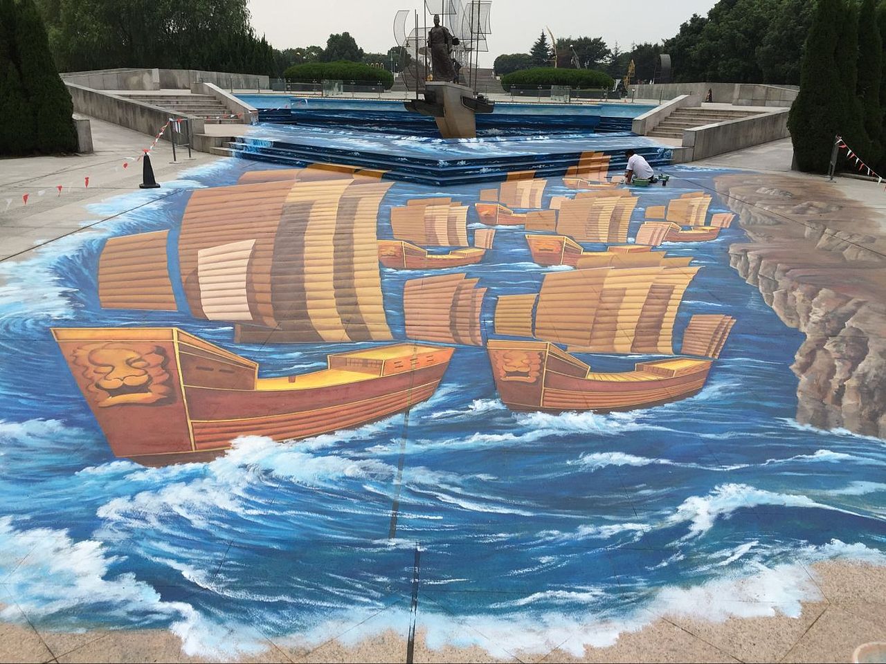 南京馬良地面立體畫作品【智慧大道鑄造鋼鐵長城】（圖ZMTgyODEzMTY0） - 新銳潮流插畫 - 站酷設(shè)計師馬良藝術(shù)原創(chuàng)素材 - 站酷ZCOOL