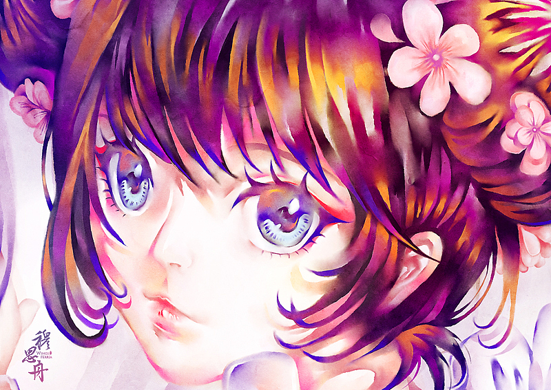 《梅系少女》——网易天谕时装同人图(宫粉梅局部图)。