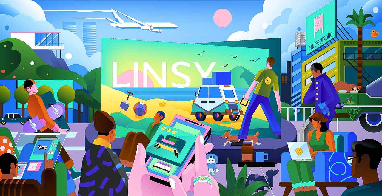 这是第一次接触这种风格的插画,有点参考过渡了,哈哈哈哈哈,后面才开始举一反三