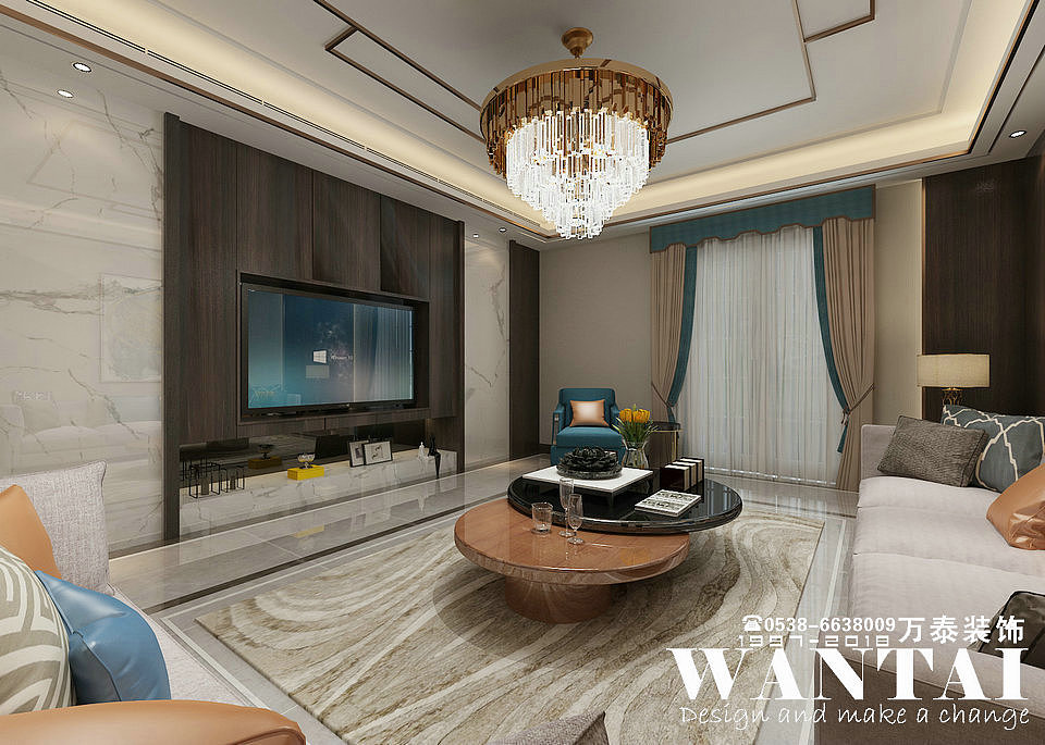 泰安藏龙别墅160m²轻奢风格装修效果图——设计师王涛