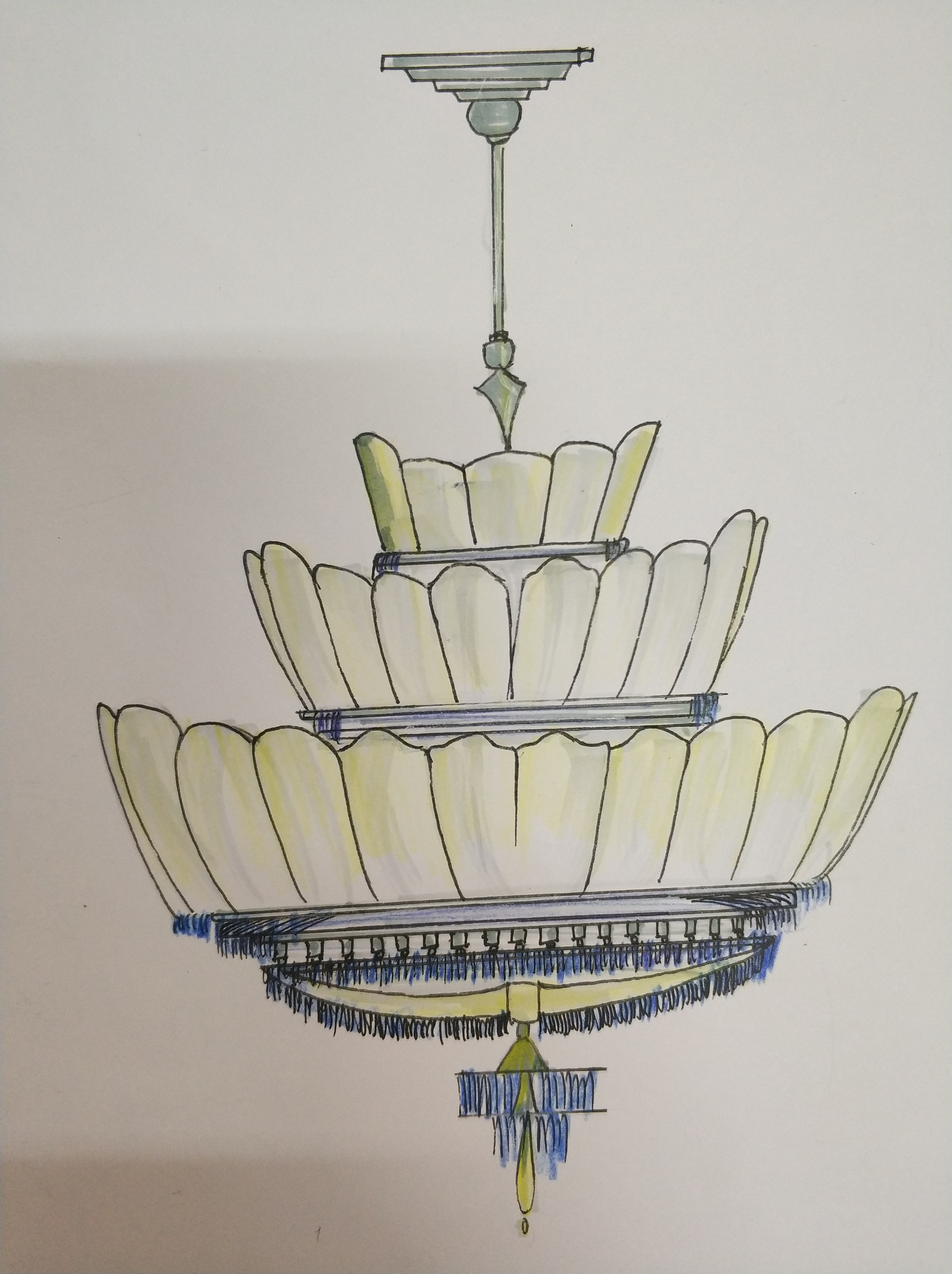 中式灯具手绘马克笔图片