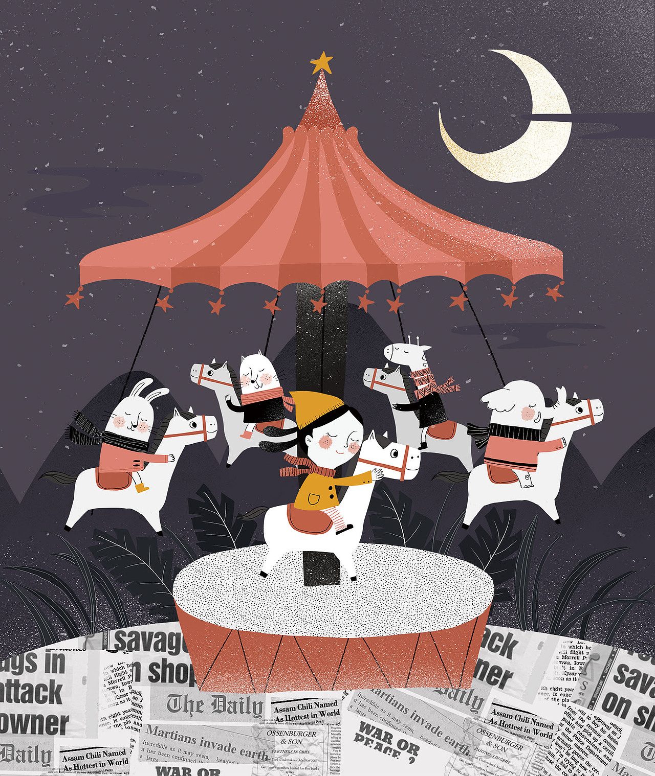 动态插画gif《旋木八音盒》