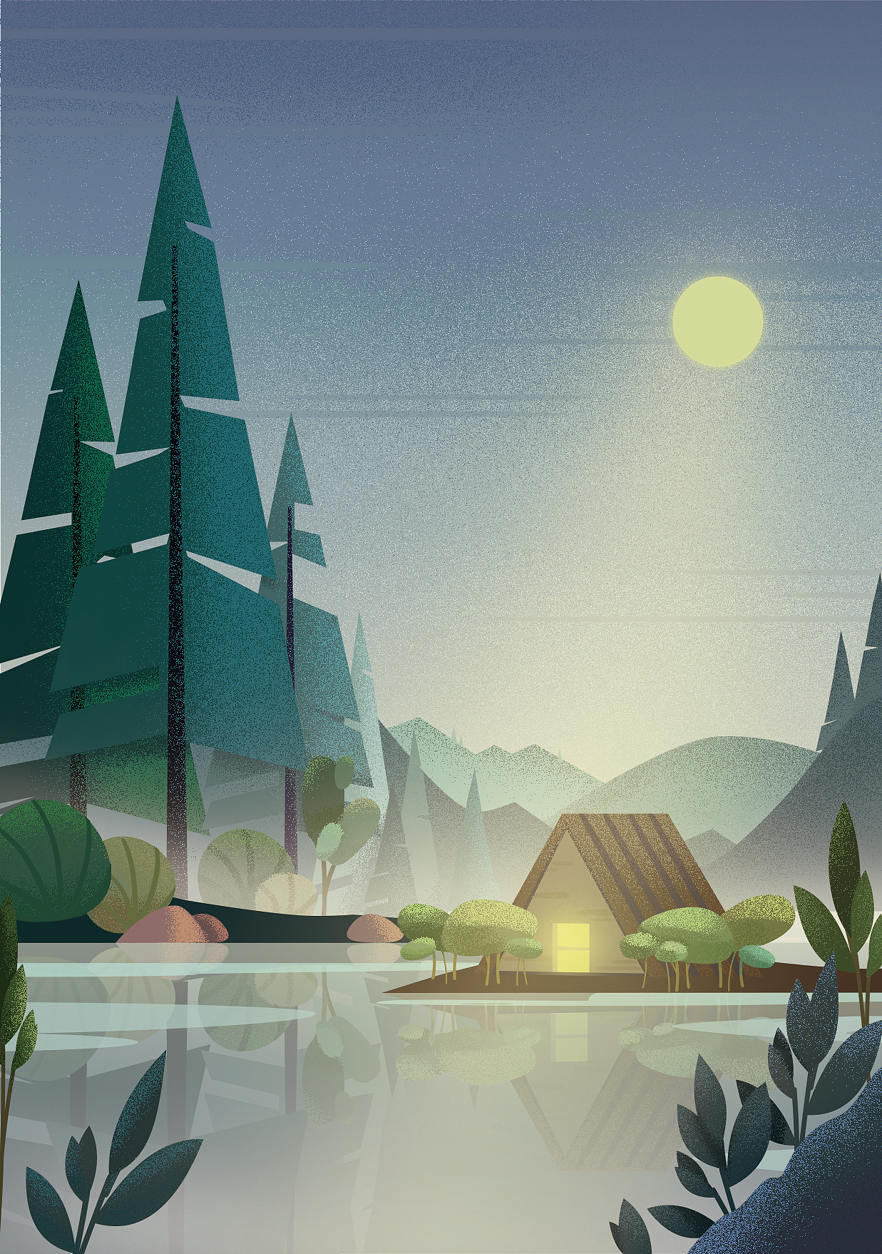 "光"扁平噪点插画练习