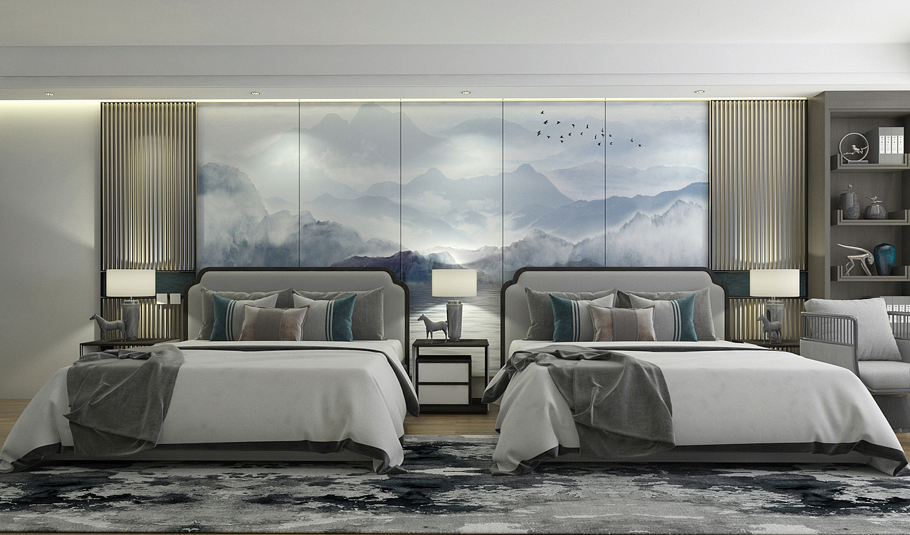 宾馆酒店客房硬包效果图|空间|家装设计|丽源墙画墙布_原创作品-站酷