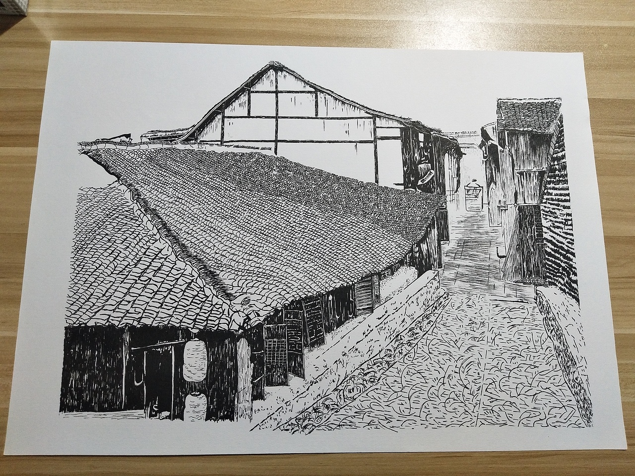 钢笔画《古屋巷子》