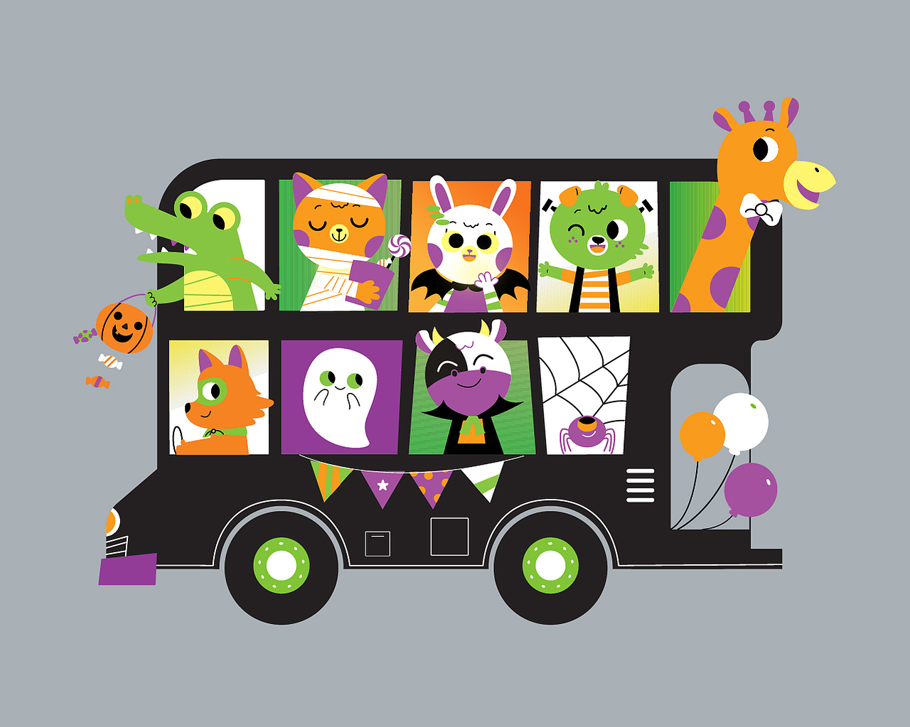 开心萌宠  儿童动物卡通形象扁平设计