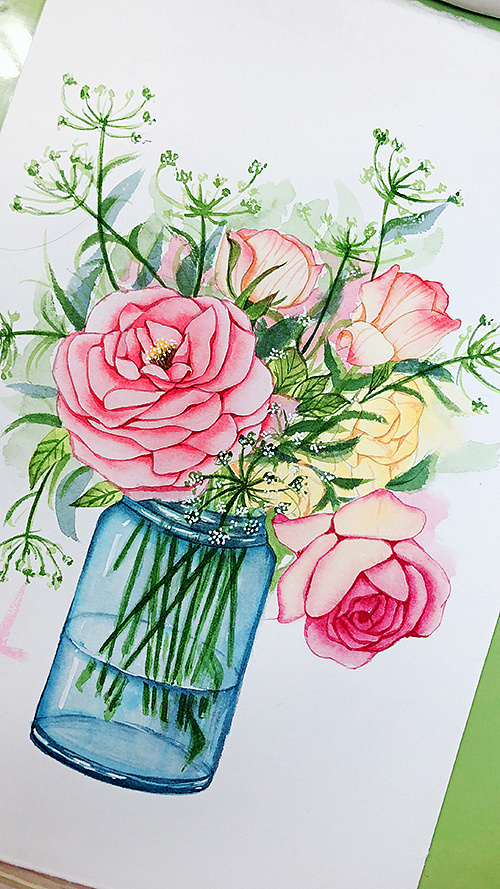 带有花瓶的花水彩笔画 带有花瓶的花水彩笔画画法