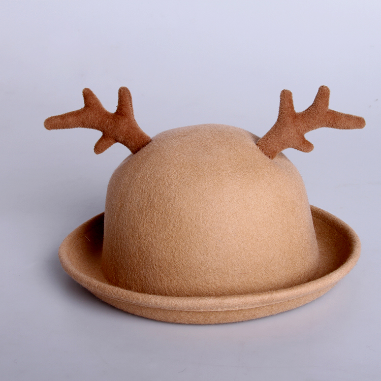 张可爱原 创秋冬森系毛毡帽 圆爱·麋鹿 立体逼真鹿角 驼色