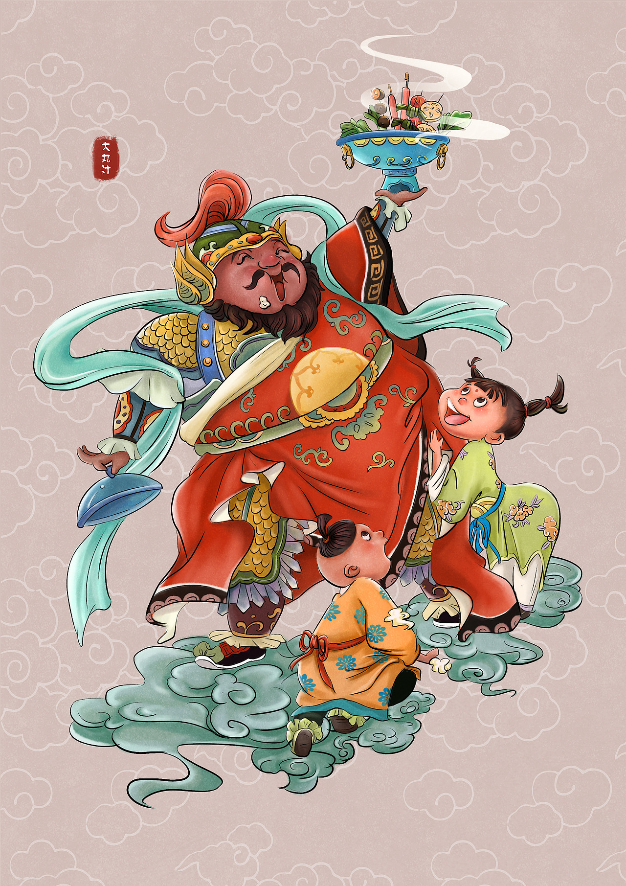 桐门国风人物插画汇总——财神美食篇（图ZMjY2MDMzNTgw） - 商业插画 - 站酷设计师鱼雨桐原创素材 - 站酷ZCOOL