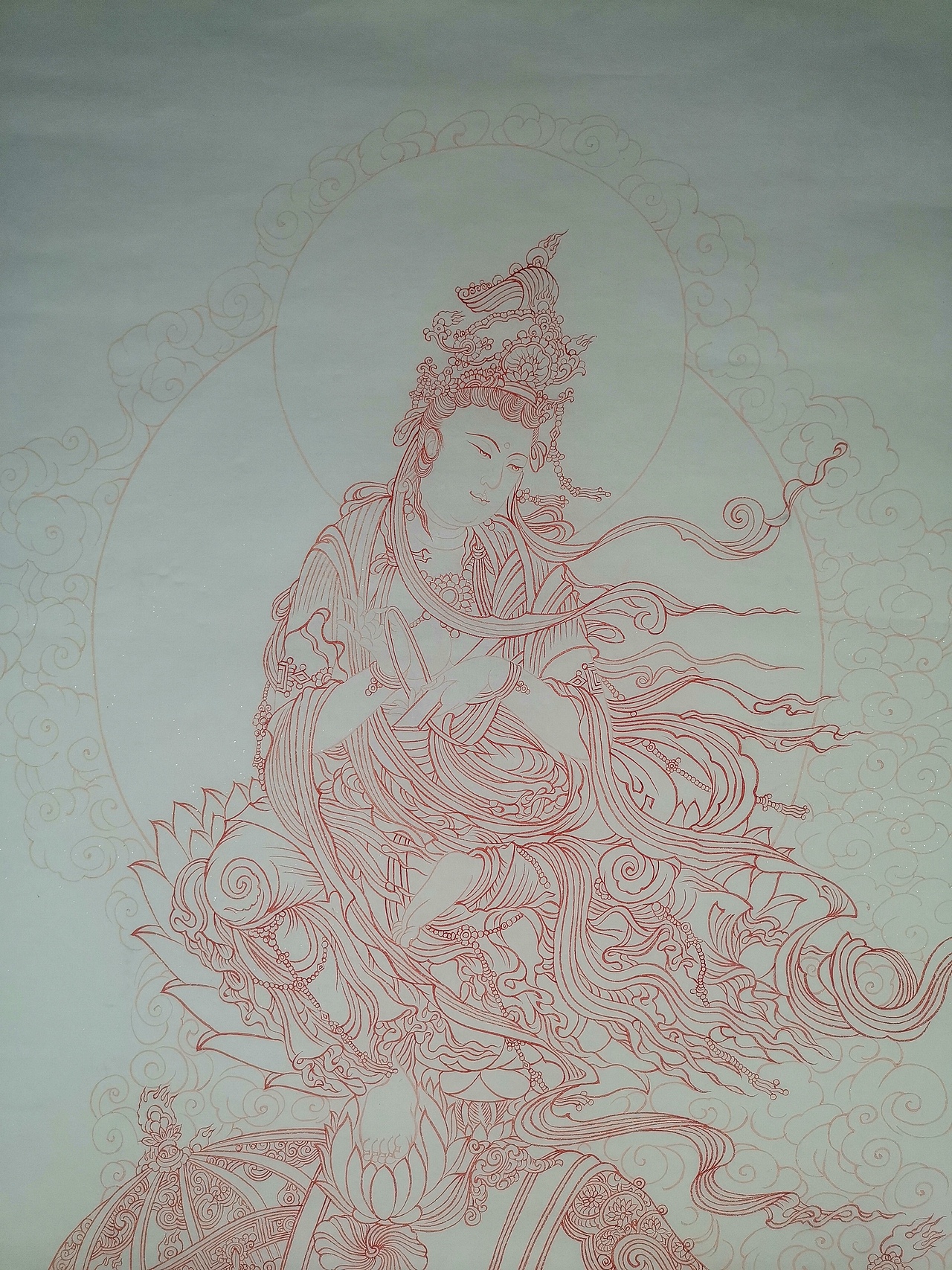 敦煌壁画--普贤菩萨朱砂线描