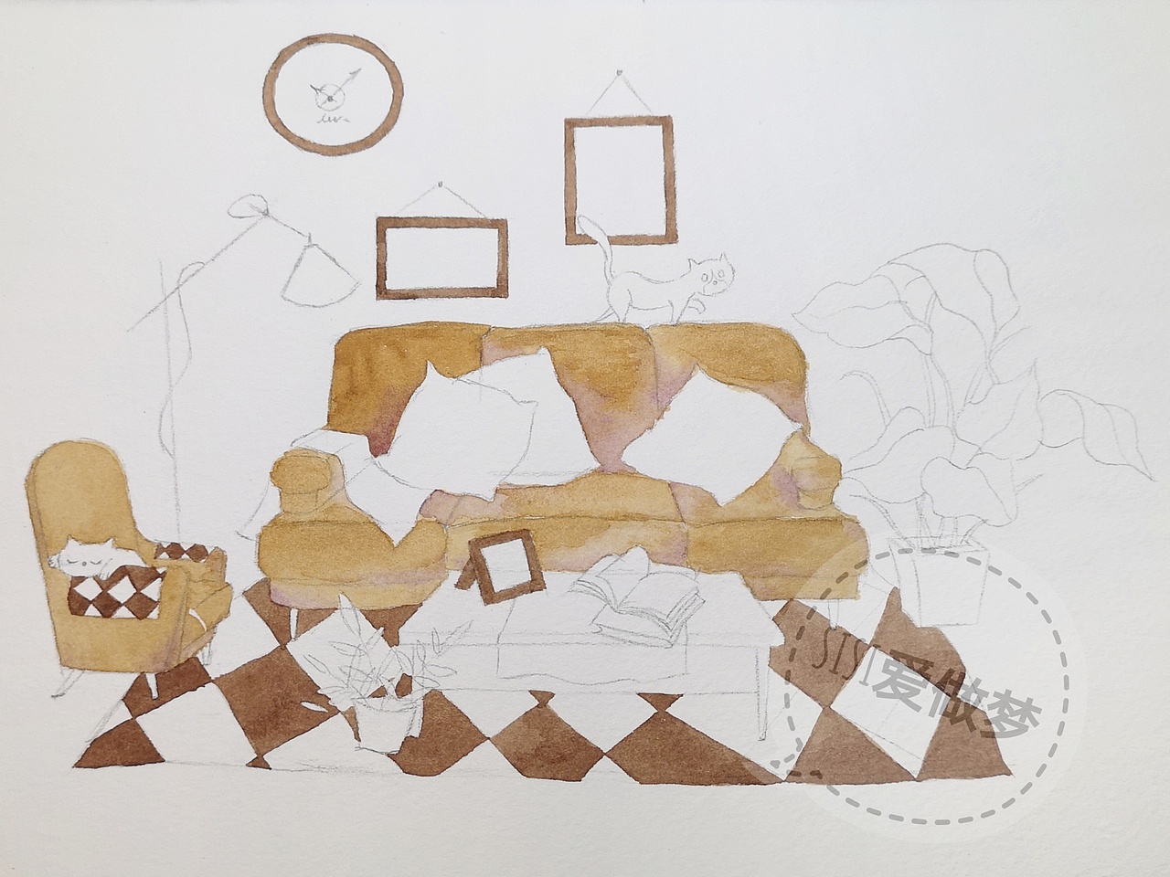 插画练习客厅一角