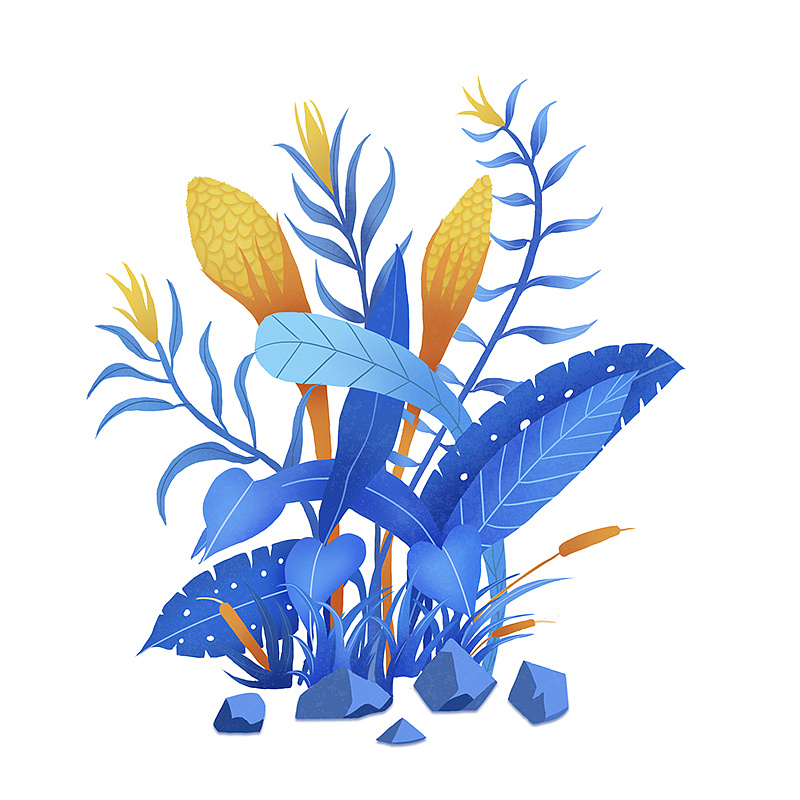蓝色植物手绘插画|插画|绘本|插画还是插画 - 临摹作品 - 站酷 (zcool